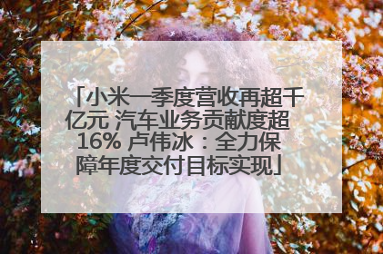 小米一季度营收再超千亿元 汽车业务贡献度超16% 卢伟冰：全力保障年度交付目标实现