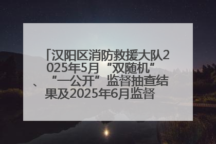 汉阳区消防救援大队2025年5月“双随机”、“一公开”监督抽查结果及2025年6月监督抽查任务公示